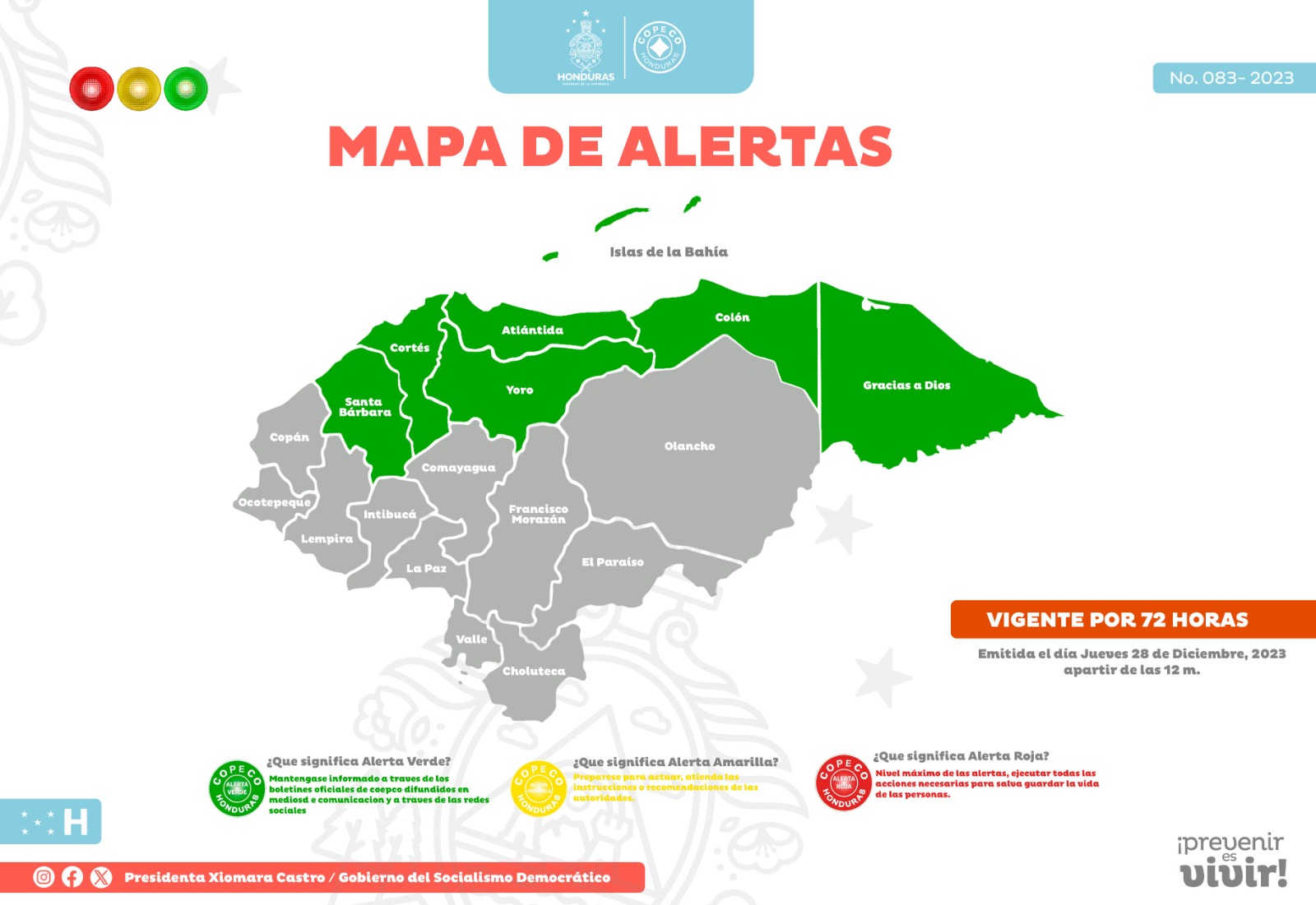 Por vaguada y frente frío en Alerta Verde siete departamentos de Honduras