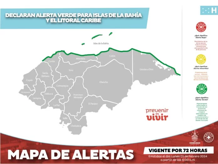 Alerta Verde para Islas de la Bahía y el Litoral Caribe por frente frío