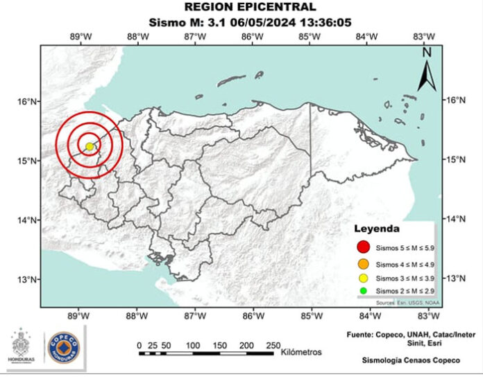 Reportan sismo de 3.1 grados Richter en Copán