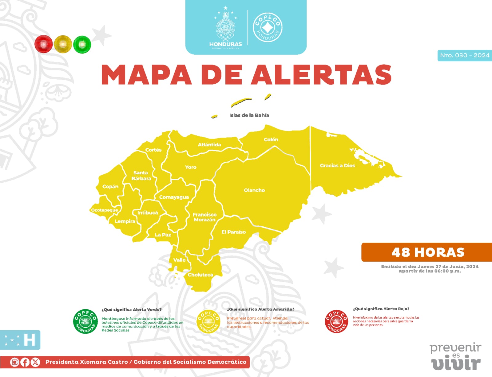 Alerta Amarilla en Honduras por 48 horas por ingreso de sistema de baja presión
