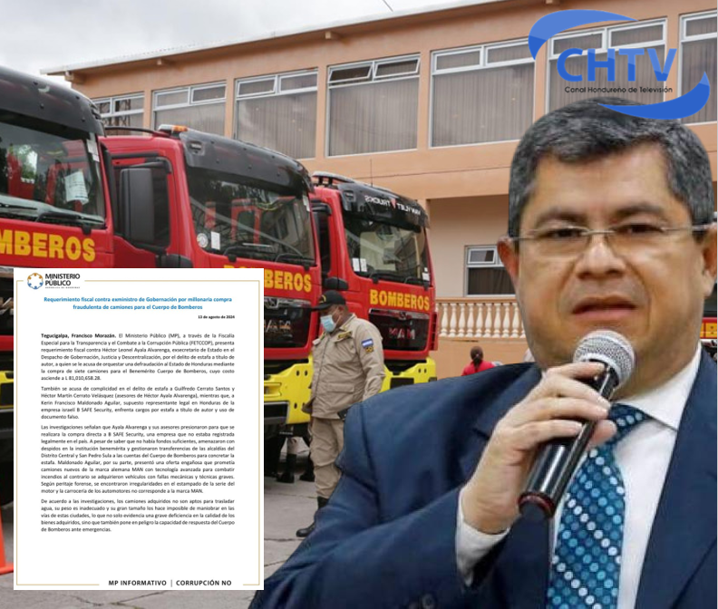 Emiten requerimiento fiscal contra exministro de Gobernación, Leonel Ayala por fraude en compra de camiones de bomberos