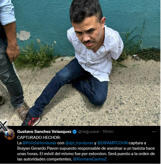 Policía Nacional detiene a supuesto asesino de taxista en Tegucigalpa