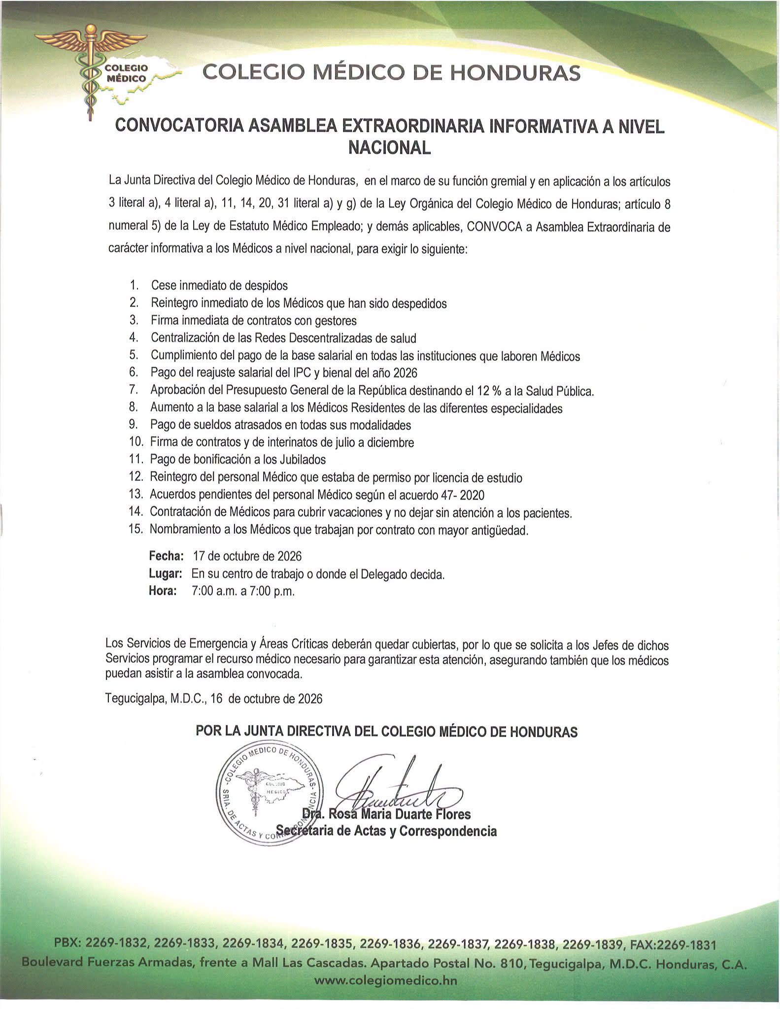 CMH NO CEDE Y CONVOCA A NUEVAS ASAMBLEAS EN TODO EL PAÍS
