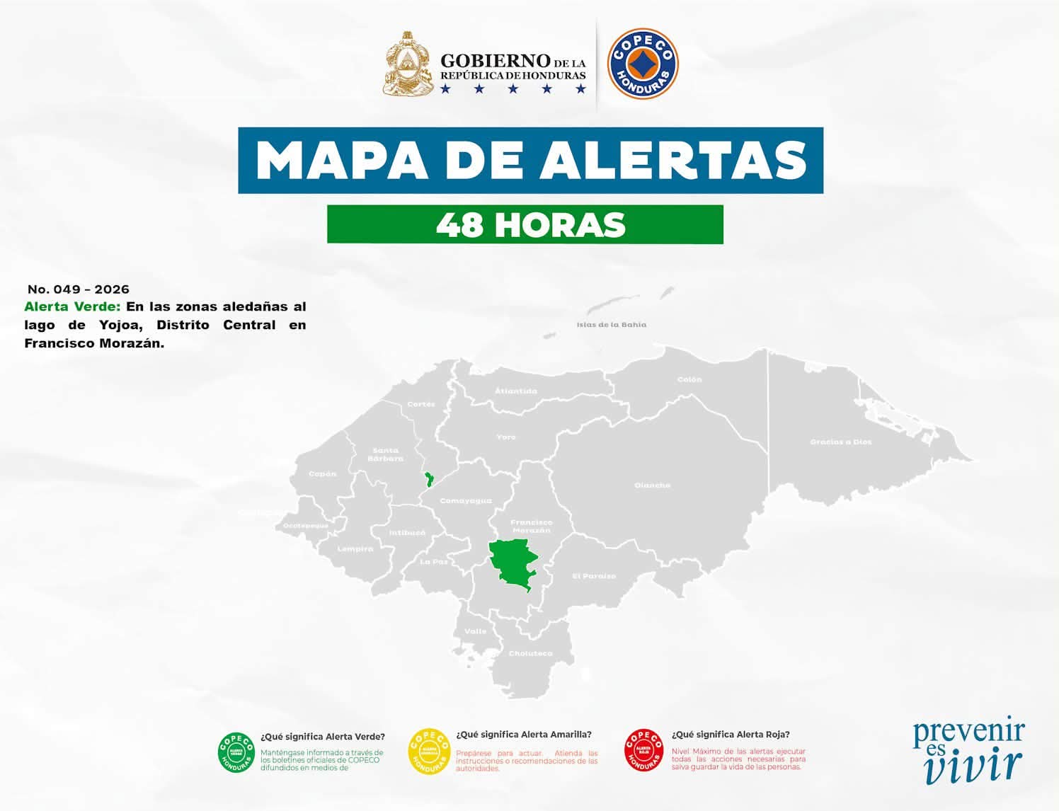 COPECO extiende por 48 horas la Alerta Verde en el Distrito Central y zonas del Lago de Yojoa