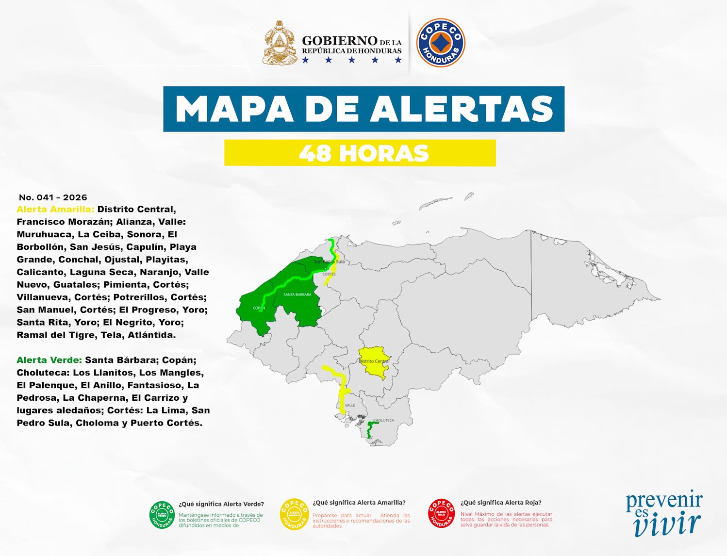 COPECO eleva a Alerta Amarilla al Distrito Central y sectores del Valle de Sula
