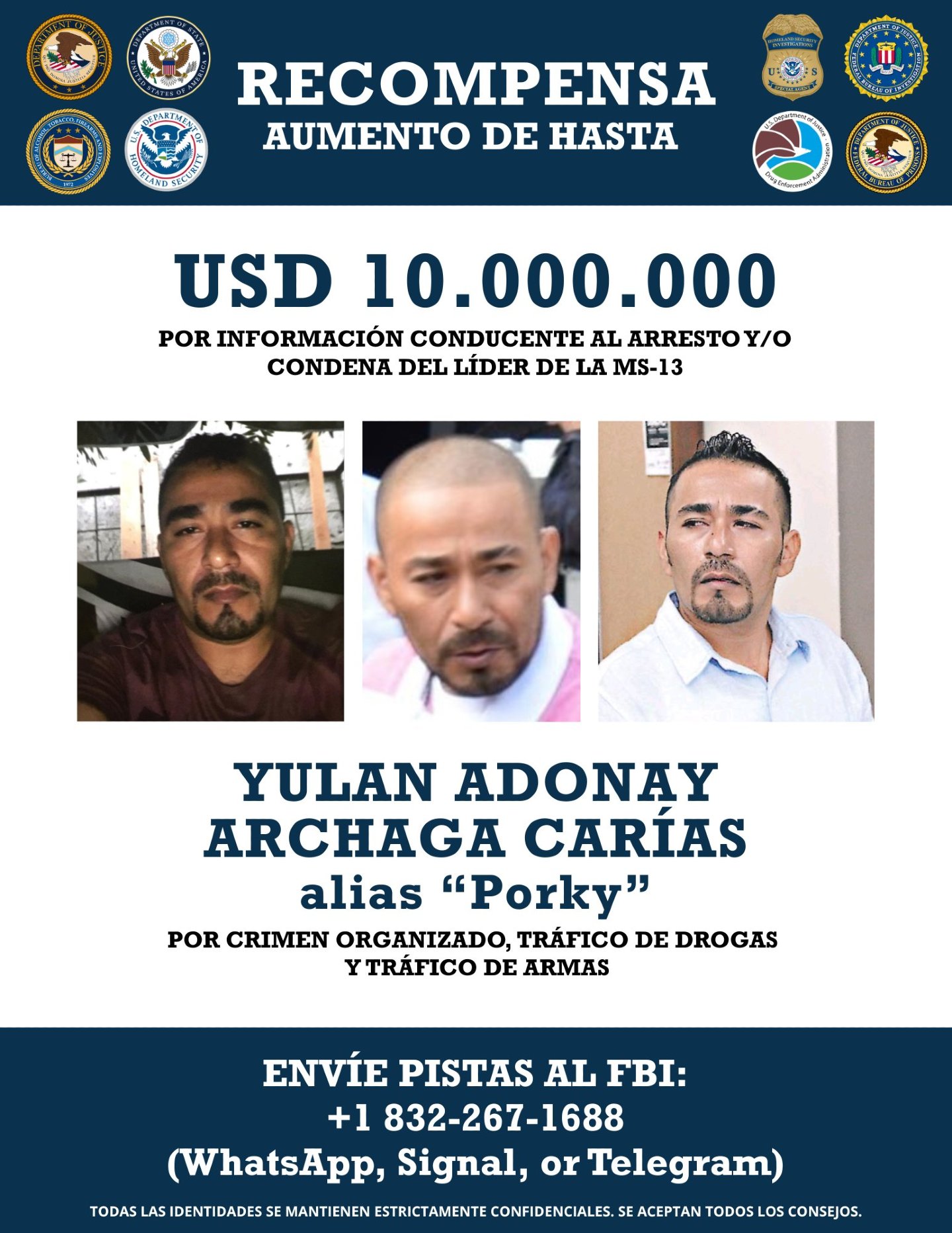 EEUU ELEVA A 10 MILLONES DE DÓLARES LA RECOMPENSA POR «EL PORKY»