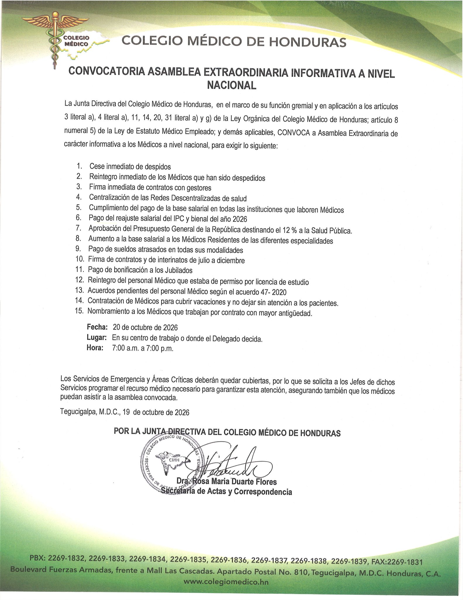 COLEGIO MÉDICO ANUNCIA ASAMBLEA NACIONAL PARA ESTE MARTES