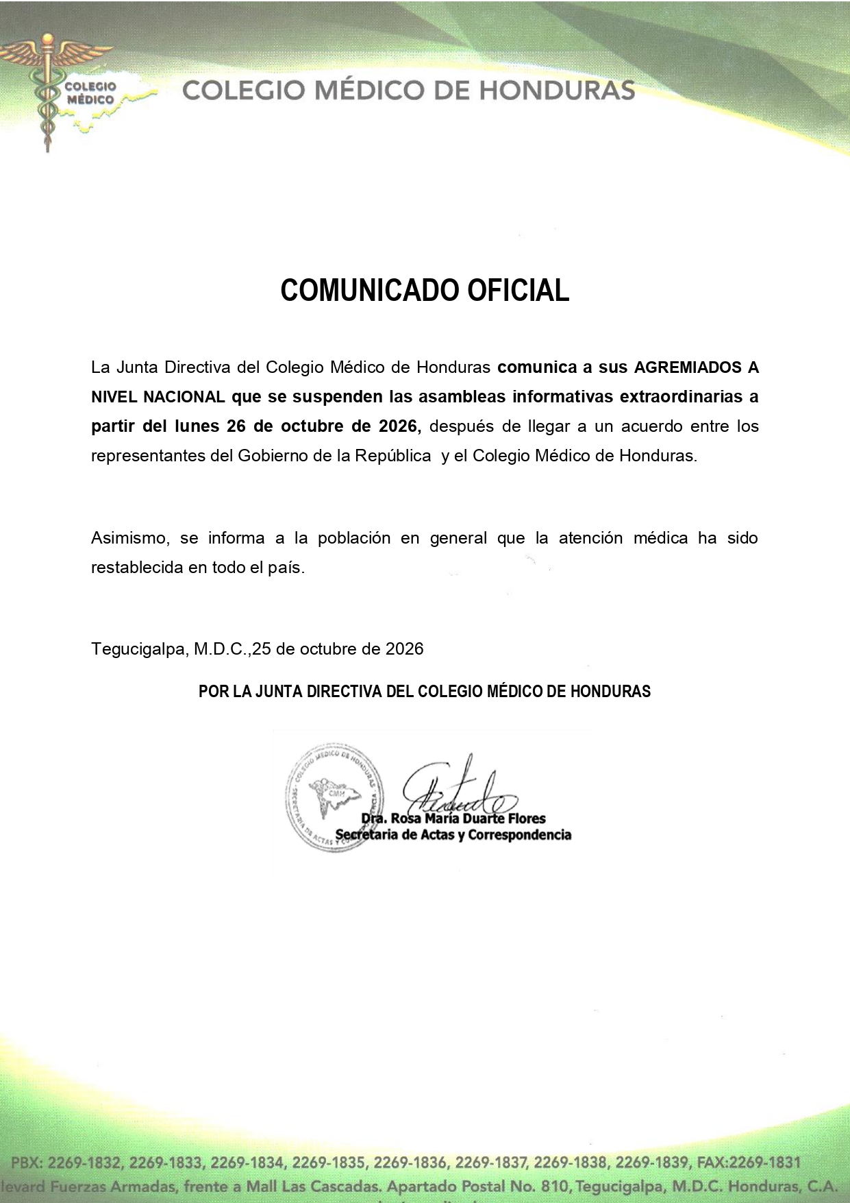 Colegio Médico suspende asambleas informativas tras acuerdo con el Gobierno