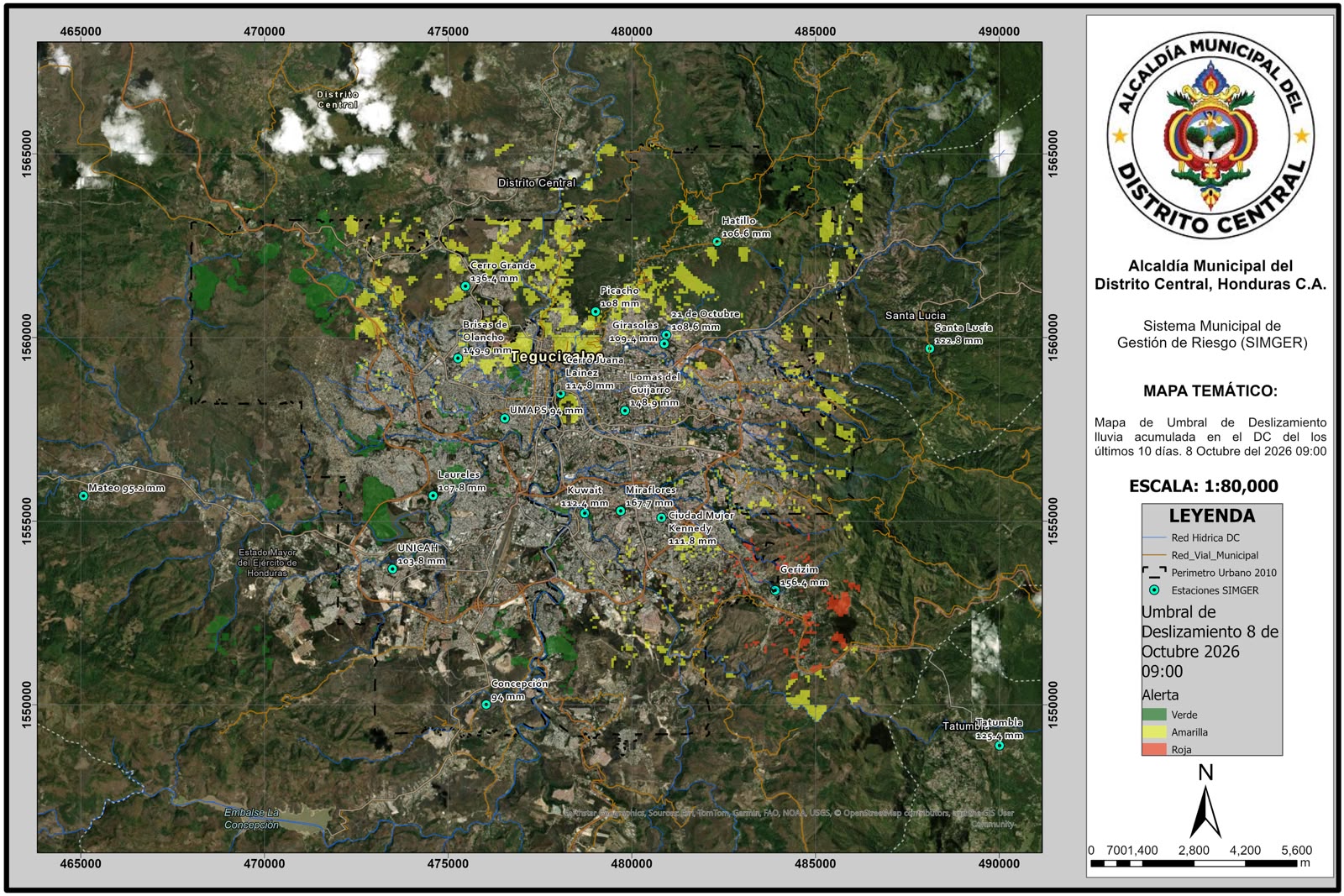 Distrito Central bajo Alerta Amarilla por riesgo de deslizamientos e inundaciones